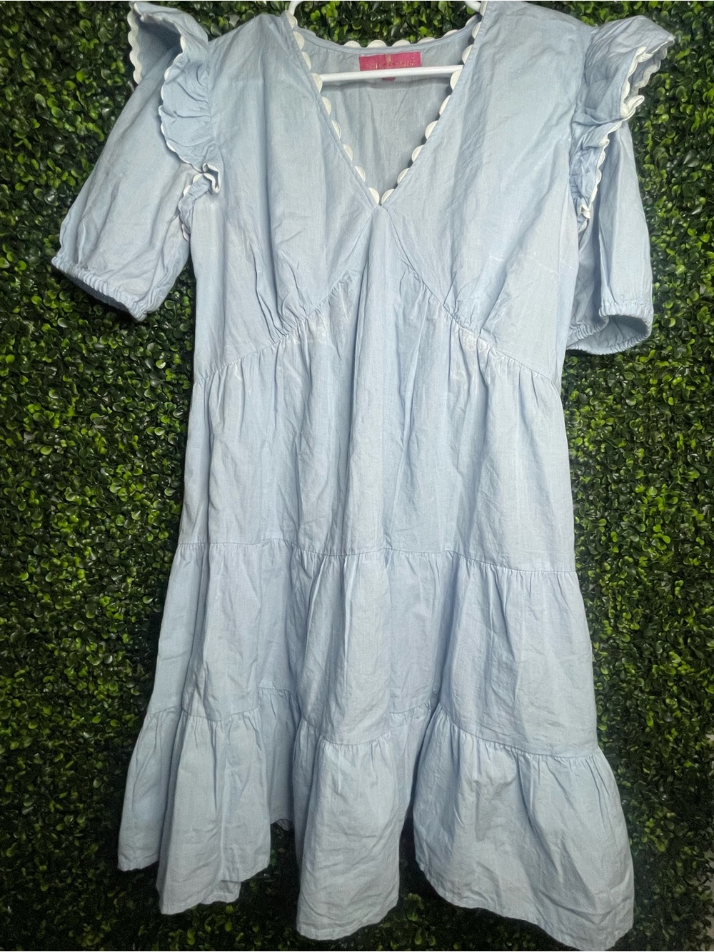 Simply Southern Light Blue Scalloped Tiered Mini Dress Small
